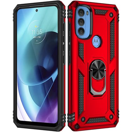 Mobigear Armor Ring Motorola Moto G71 5G Hülle Hardcase Backcover Stoßfest mit Ringhalter - Rot