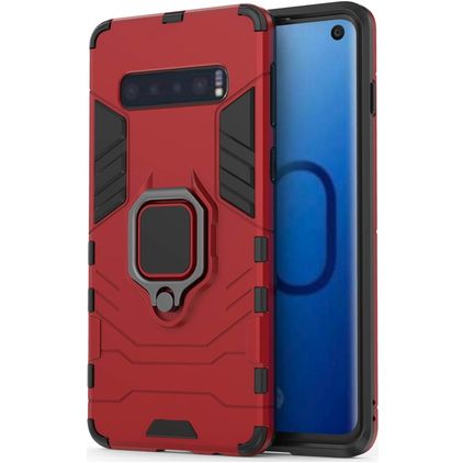 Mobigear Armor Ring Samsung Galaxy S10 Hülle Hardcase Backcover Stoßfest mit Ringhalter - Rot
