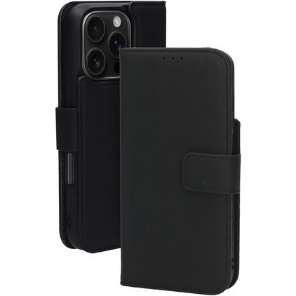 Mobiparts iPhone 16 Pro MagSafe Hülle Echtes Leder Abnehmbare 2in1 Klapphülle Geldbörse - Schwarz