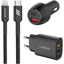 Mobigear Essentials Ladegerät + Auto Ladegerät + Apple Lightning Kabel 1 Meter Power Delivery 48W - Schwarz
