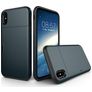 Mobigear Card iPhone XS Hülle Hardcase Backcover Stoßfest mit Kartenhalter - Marineblau
