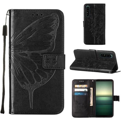 Mobigear Butterfly Sony Xperia 1 IV Hülle Klapphülle Geldbörse - Schwarz