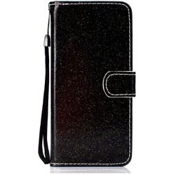 Mobigear Glitter Huawei Y6p Hülle Klapphülle Geldbörse - Schwarz