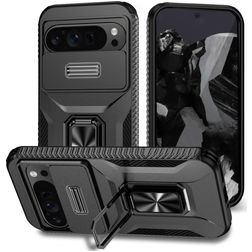 Mobigear Armor Ring Cam Slide Google Pixel 9 Pro XL Hülle Hardcase Backcover Stoßfest mit Ringhalter und Kamera Slider - Schwarz
