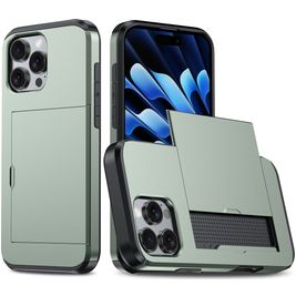 Mobigear Card iPhone 16 Pro Hülle Hardcase Backcover Stoßfest mit Kartenhalter - Grün