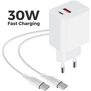 Mobiparts Wall Charger Dual USB / USB-C USB-C 1 Meter Power Delivery 30W 3A - Weiß