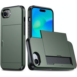 Mobigear Card iPhone 16e Hülle Hardcase Backcover Stoßfest mit Kartenhalter - Grün