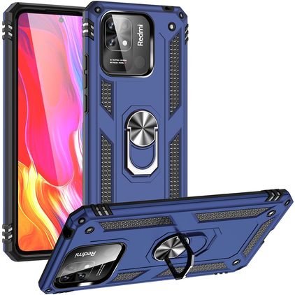 Mobigear Armor Ring Xiaomi Redmi 10C Hülle Hardcase Backcover Stoßfest mit Ringhalter - Blau