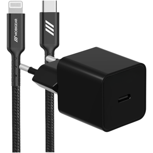Mobigear Essentials Single USB-C Ladegerät Apple Lightning 1 Meter Power Delivery 20W - Schwarz