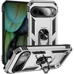 Mobigear Armor Ring Google Pixel 9 Hülle Hardcase Backcover Stoßfest mit Ringhalter - Silber