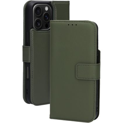 Mobiparts iPhone 16 Pro Max MagSafe Hülle Echtes Leder Abnehmbare 2in1 Klapphülle Geldbörse - Grün