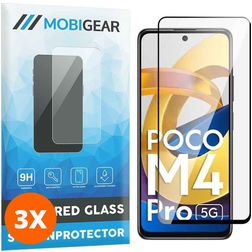 Mobigear Premium POCO M4 Pro 5G Panzerglas Gehärtetes Glas Displayschutz - Hüllenfreundlich - Schwarz (3er Pack)