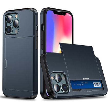 Mobigear Card iPhone 13 Hülle Hardcase Backcover Stoßfest mit Kartenhalter - Blau