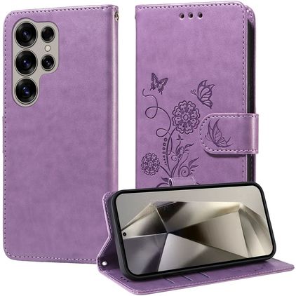 Mobigear Flowers Samsung Galaxy S25 Ultra Hülle Klapphülle Geldbörse - Lila