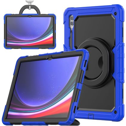 Mobigear RingGuard Samsung Galaxy Tab S10 Ultra Hülle Kunststoff / Silikon Backcover + Stylus-Halter + Schultergurt + Ständer - Blau