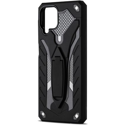 Mobigear Armor Stand Samsung Galaxy A12 Hülle Hardcase Backcover Stoßfest mit Ständer - Schwarz