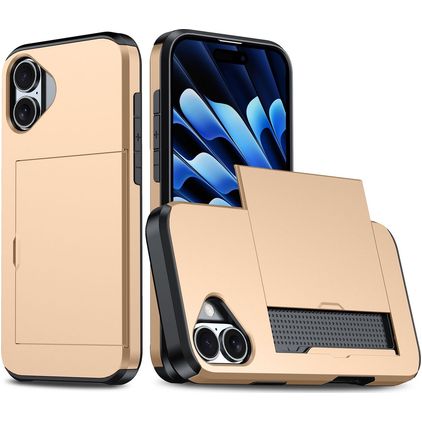 Mobigear Card iPhone 16 Plus Hülle Hardcase Backcover Stoßfest mit Kartenhalter - Gold
