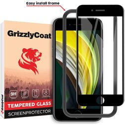 GrizzlyCoat Easy Fit iPhone 7 Panzerglas Gehärtetes Glas Displayschutz - Hüllenfreundlich + Applikator - Schwarz