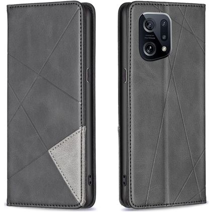 Mobigear Rhombus Slim OPPO Find X5 Hülle Klapphülle - Schwarz