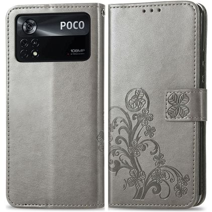 Mobigear Clover POCO X4 Pro 5G Hülle Klapphülle Geldbörse - Grau