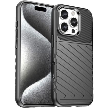 Mobigear Groove iPhone 16 Pro Hülle Flexibles TPU Backcover - Schwarz