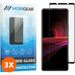 Mobigear Premium Sony Xperia 1 III Panzerglas Displayschutz - Hüllenfreundlich - Schwarz (3er Pack)