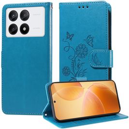 Mobigear Flowers POCO X6 Pro Hülle Klapphülle Geldbörse - Blau