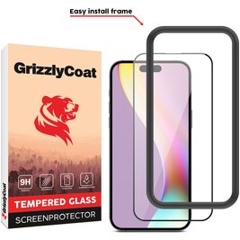 GrizzlyCoat Easy Fit iPhone 15 Plus Panzerglas Gehärtetes Glas Displayschutz - Hüllenfreundlich + Applikator - Schwarz