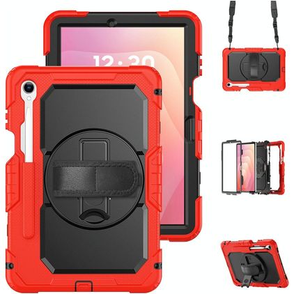 Mobigear SureGrip XGuard Samsung Galaxy Tab S11 Hülle Kunststoff,Silikon Backcover + Stifthalter + Schulterträger + Ständer - Rot