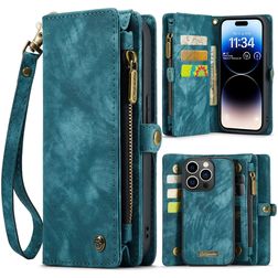 Caseme 008 iPhone 14 Pro Hülle Abnehmbare 2in1 Klapphülle Geldbörse - Blau