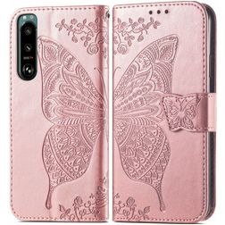 Mobigear Butterfly Sony Xperia 5 IV Klapphülle Portemonnaie - Roségold