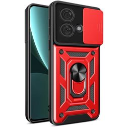 Mobigear Armor Ring Cam Slide Motorola Edge 40 Neo Hülle Hardcase Backcover Stoßfest mit Ringhalter und Kamera Slider - Rot