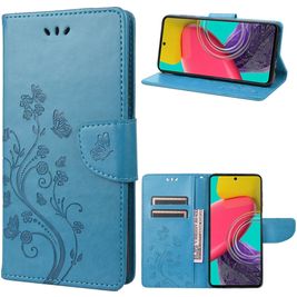 Mobigear Flowers Samsung Galaxy M53 Hülle Klapphülle Geldbörse - Blau