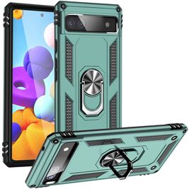 Mobigear Armor Ring Google Pixel 6a Hülle Hardcase Backcover Stoßfest mit Ringhalter - Grün