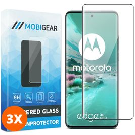 Mobigear Premium Motorola Edge 40 Neo Panzerglas Gehärtetes Glas Displayschutz - Hüllenfreundlich - Schwarz (3er Pack)