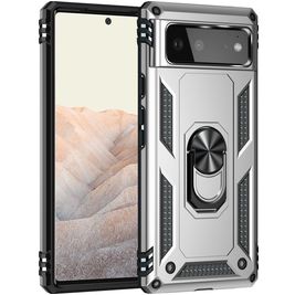 Mobigear Armor Ring Google Pixel 6 Hülle Hardcase Backcover Stoßfest mit Ringhalter - Silber