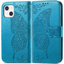 Mobigear Butterfly iPhone 13 Mini Hülle Klapphülle Geldbörse - Blau