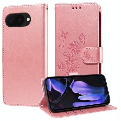 Mobigear Flowers Google Pixel 9a Hülle Klapphülle Geldbörse - Roségold