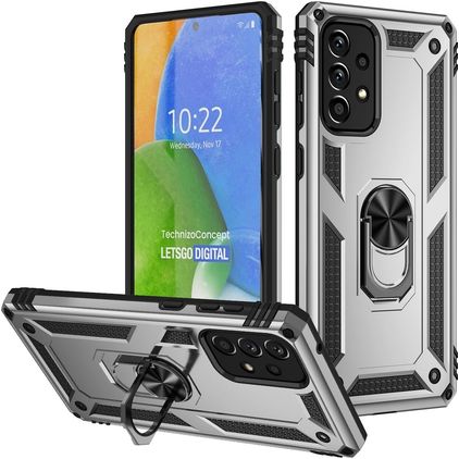 Mobigear Armor Ring Samsung Galaxy A73 Hülle Hardcase Backcover Stoßfest mit Ringhalter - Silber