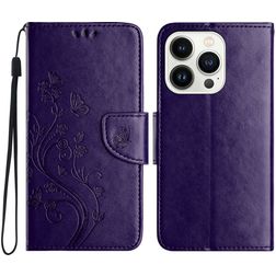 Mobigear Flowers iPhone 16 Pro Hülle Klapphülle Geldbörse - Lila