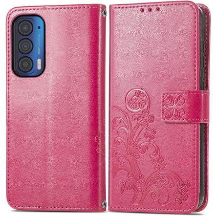 Mobigear Clover Motorola Edge (2021) Hülle Klapphülle Geldbörse - Magenta