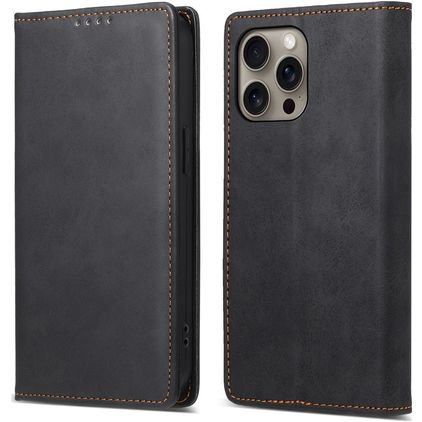 Mobigear Wallet iPhone 16 Pro Max Hülle Klapphülle Geldbörse - Schwarz