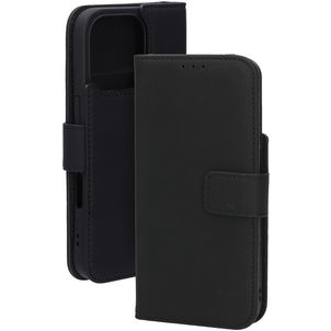 Mobiparts Wallet iPhone 16 Pro MagSafe Hülle Echtes Leder Klapphülle Geldbörse - Schwarz