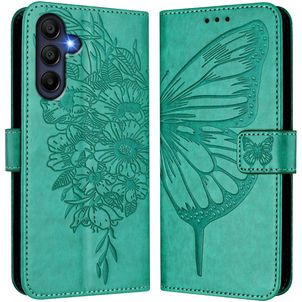 Mobigear Flowers Samsung Galaxy A17 Hülle Klapphülle Geldbörse - Grün