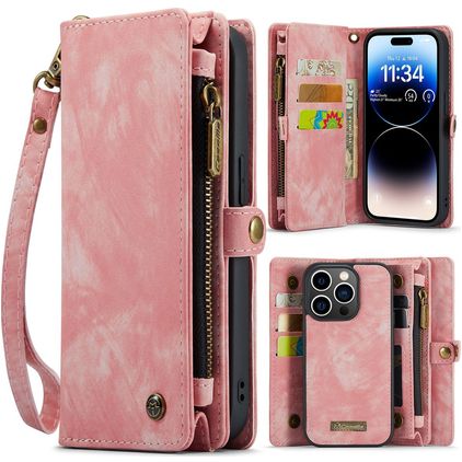 Caseme 008 iPhone 14 Pro Hülle Abnehmbare 2in1 Klapphülle Geldbörse - Pink