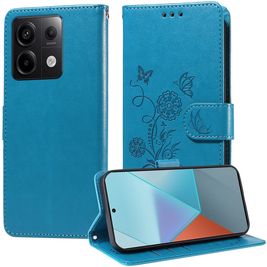 Mobigear Flowers POCO X6 Hülle Klapphülle Geldbörse - Blau