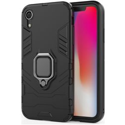Mobigear Armor Ring iPhone XR Hülle Hardcase Backcover Stoßfest mit Ringhalter - Schwarz