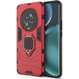 Mobigear Armor Ring HONOR Magic 4 Pro Hülle Hardcase Backcover Stoßfest mit Ringhalter - Rot