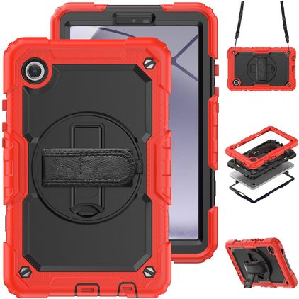 Mobigear SureGrip Xtreme Samsung Galaxy Tab A11 Hülle Kunststoff,Silikon Backcover + Schulterträger + Ständer - Rot