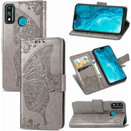 Mobigear Butterfly HONOR 9X Lite Hülle Klapphülle Geldbörse - Grau